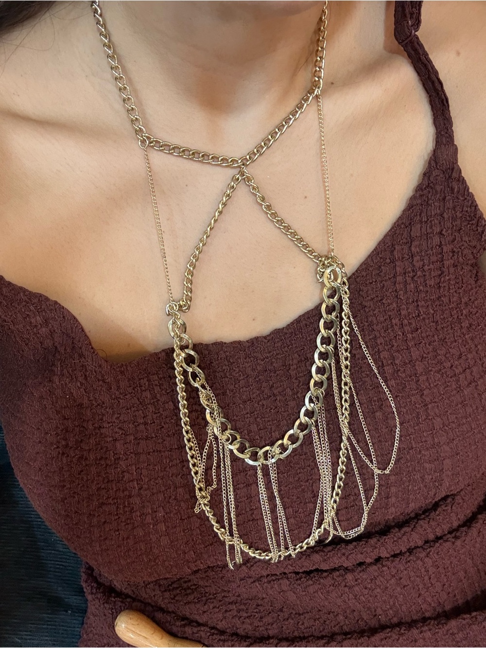 25-Gold Multi-Chain Fringe Statement Necklace